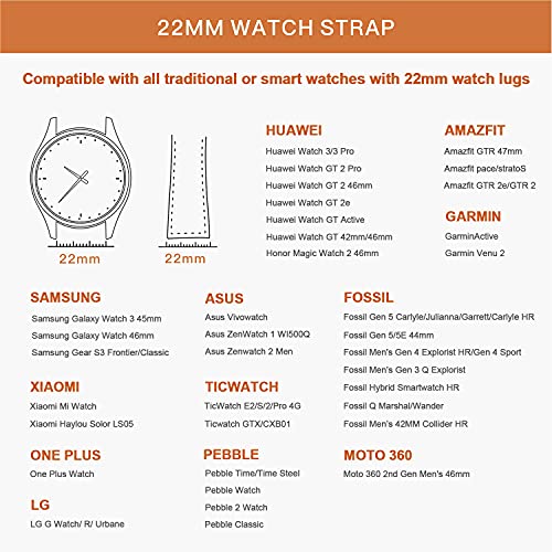 22mm Correa Compatible con Huawei Watch GT/GT 2e/GT2 46mm Correa de Repuesto de Acero Inoxidable Banda de Metálico para Huawei Watch 2 Classic-Plata/Negro