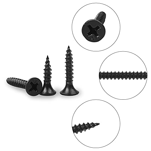 230 tornillos M3.5 para paneles de yeso negro, tornillos de madera de yeso, cabeza plana, rosca de cruz plana, tornillos autorroscantes, kits surtidos (16 mm, 20 mm, 25 mm, 30 mm, 35 mm, 40 mm, 50 mm)