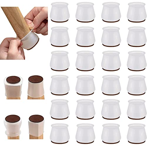 24 Piezas Protector Patas Sillas | Ronda Protector Pies de Sillas Almohadilla de Silicona Sillas Tapas Las Piernas de la Silla Protectores de Piso para Pata de Silla Tapas de Goma para Patas de Silla