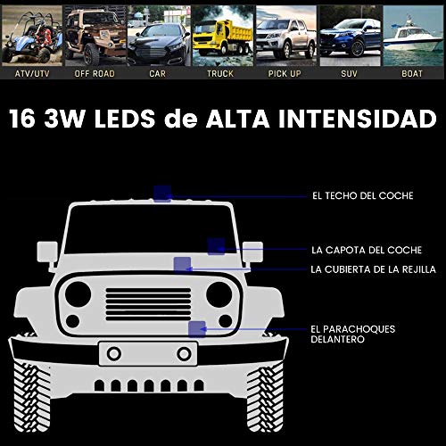 2PCS 48W Faros de Trabajo LED Tractor 9-32V 48W 6000KFaros LED Tractor Cuadrados Disipación de Calor IP67 Impermeable para Coche Excavadora y Camión