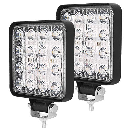 2PCS 48W Faros de Trabajo LED Tractor 9-32V 48W 6000KFaros LED Tractor Cuadrados Disipación de Calor IP67 Impermeable para Coche Excavadora y Camión