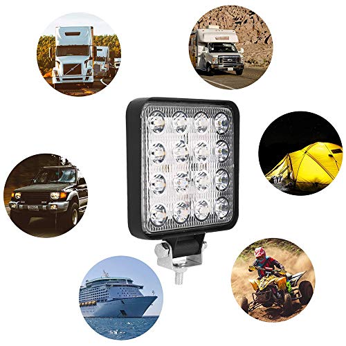 2PCS 48W Faros de Trabajo LED Tractor 9-32V 48W 6000KFaros LED Tractor Cuadrados Disipación de Calor IP67 Impermeable para Coche Excavadora y Camión