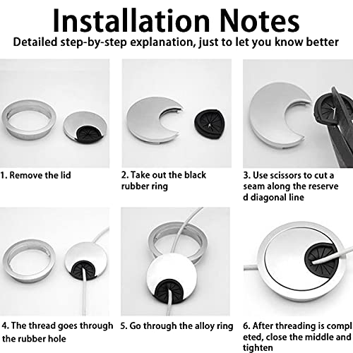 2pcs Pasacables Mesa Oficina de 80 mm, Tapa Pasacables Mesa Escritorio, Pasacables Redondos Pasacables de Metal ​Plata para Embellecedor Agujero Mesa Gestión de Cables Encastrable Usb Muebles