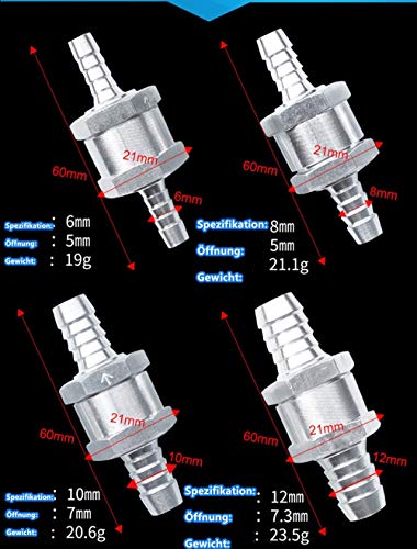 2PCS Válvula de Retención de Combustible Válvula Antirretorno de Retorno de Combustible de Aluminio Aleación Gasolina Diesel Oil Válvula Antirretorno para Coche Carburador (8MM)