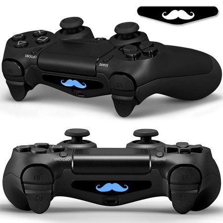 2x LED Sticker 2x Thumb Grips für PlayStation 4 Controller Light Bar Decal Skin Sticker – Moustache Bart Hipster #1
