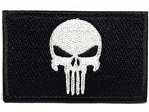 3 Parches Bandera Punisher, Escudo Espartano Calavera con Espada Pirata, 100% Bordado, velcro