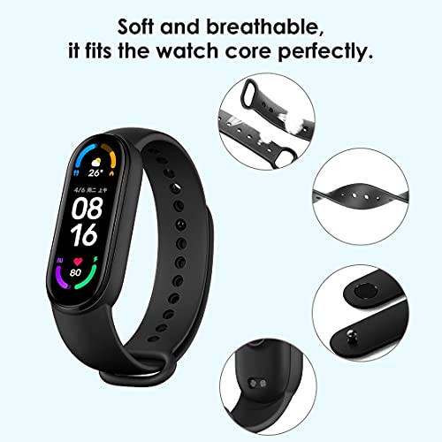 3 Piezas Correa de Reloj Compatible para Xiaomi Mi Band 6 / Correa Mi Band 5 + 2 Piezas Protector Pantalla, Coloridos Suave Silicona Pulsera de Correas de Repuesto Suave Transpirable