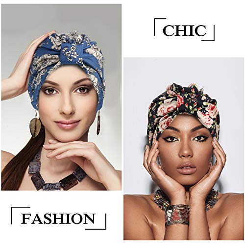 3 Piezas Gorro Turbante para Mujeres Gorro de Nudo Pre-Atado Turbante de Modo Pañuelo de Cabeza de Perdida de Pelo (Azul, Gris, Negro)