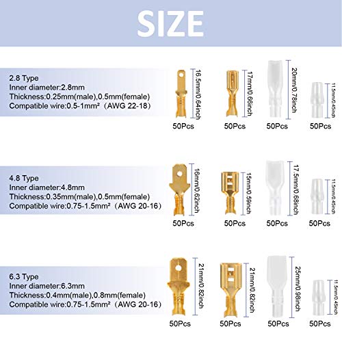 300 Piezas Kit Crimpadora Terminales Macho/Hembra Preciva terminales eléctricos 2.8mm/4.8mm/6.3mm Kit Hembra y Macho Conector Cable Terminales Electricos