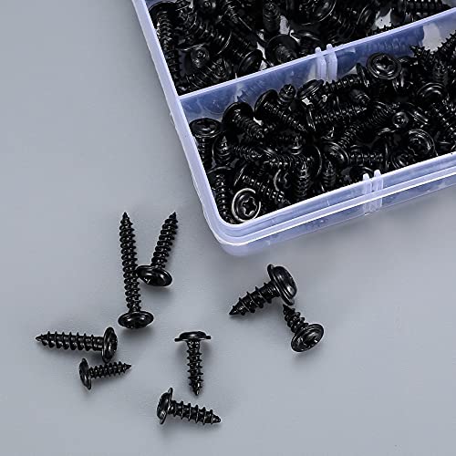 350 Piezas Tornillos Autorroscantes, Kit Surtido Tornillos Autotaladrantes Negro, Tornillos Cabeza Cruz Redonda, Tornillos de Cabeza Plana Acero Carbono para Madera - 8 Tamaños