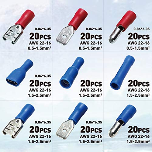 360pcs Conectores eléctricos, Sopoby Mixed Assorted Lug Kit Insulated Spade Wire Conector Crimp Terminal Spade Ring Se