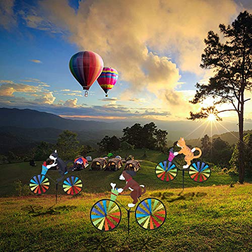3D Animal Bicicleta Molino de Viento Spinner, Gato y Perro Bicicleta jardín Viento Spinner Cometa, jardín césped Paddock Fiesta Molino de Viento giroscopio Pila decoración (3PCSC)