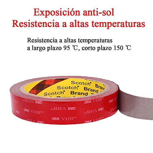 3M VHB 4611 Cintas Adhesivas de doble cara,Extra Fuerte No Mas Clavos Impermeable Resistente Altas Temperaturas Adhesivo Cinta para Automóviles,Decoración de Exteriores y Oficinas, Gris 4,7M*2MM