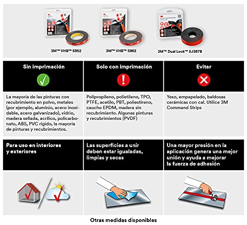 3M VHB Cinta Adhesiva 5952F - óptima adhesión a la mayoría de las pinturas en polvo, metales, vidrio, madera sellada, acrílico, policarbonato, ABS - 19 mm X 3 m, negro, espesor 1.1mm (1 unidad)