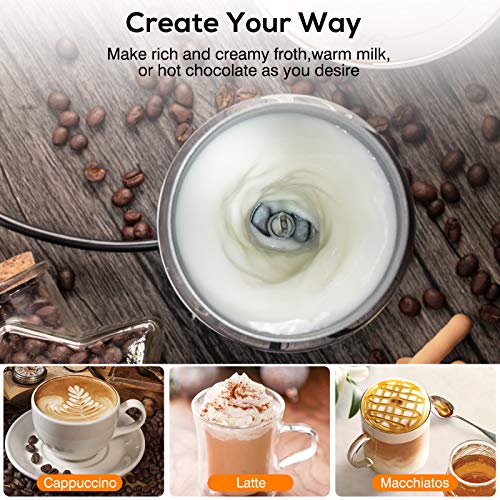 4 en 1 Espumador de Leche Eléctrico 500W Batidora de Leche 240ml Espuma Caliente/Fría Calentar Leche y Leche con Chocolate, Apagamiento Automático Calentador Leche ​para Café Latte Capuchino Chocolate