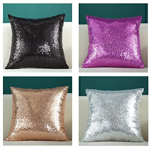 4 fundas de almohada con lentejuelas,40 x 40 cm,funda de cojín decorativa brillante,funda de almohada cuadrada de satén brillante brillante para decoración de sala de estar,fiesta de boda,multicolor