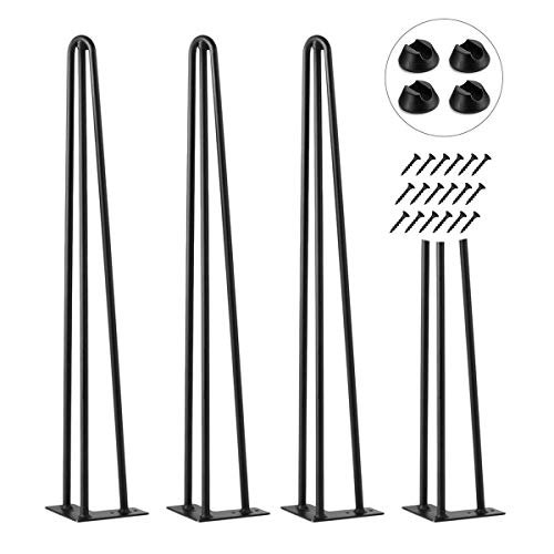 4 Patas Mesa Patas Hairpin Patas a Horquilla Para Mesa de Acero Patas Muebles Robustas Con Tornillos y Bases Protectoras