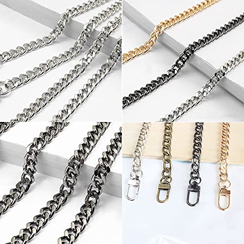 4 Pcs 40cm Cadena Bolso, Cadena Bolso Corta, Correa de Cadena Plana, Cadena de Metal para Cartera, Reemplazo Cadena Bolso con hebillas para DIY Bolsa Cuerpo y Bolso de Mano(4 Colores)