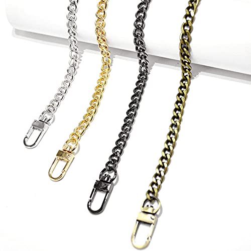 4 Pcs 40cm Cadena Bolso, Cadena Bolso Corta, Correa de Cadena Plana, Cadena de Metal para Cartera, Reemplazo Cadena Bolso con hebillas para DIY Bolsa Cuerpo y Bolso de Mano(4 Colores)