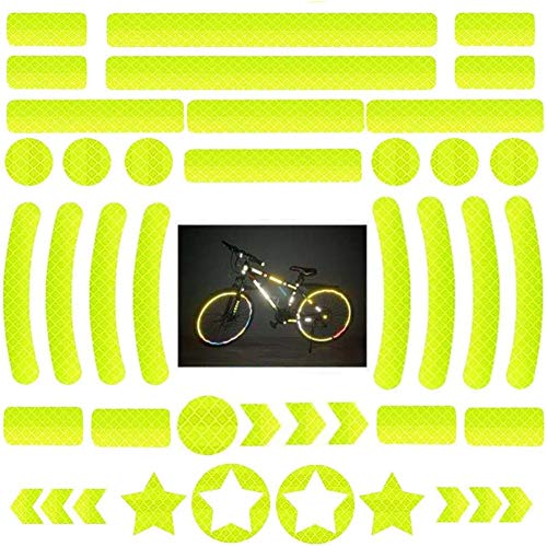 42 Piezas Pegatinas Reflectantes Bicicleta,Adhesivos Reflectantes,Pegatinas Reflectantes Kit,Reflectores Adhesivos,para Cascos, Bicicletas, Cochecitos,Moto,Sillas de Ruedas y Más (Amarillo)