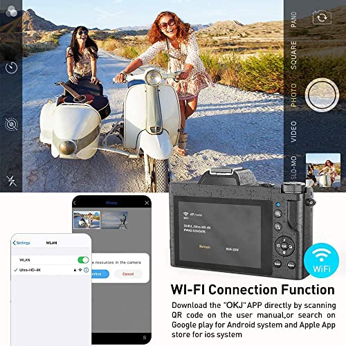 4K Videocámara Ultra HD 48MP WiFi Vlogging Cámara de Youtube con Lente Gran Angular Videocámara con Pantalla táctil IPS de 3.5 Pulgadas Zoom Digital 16x, 2 baterías