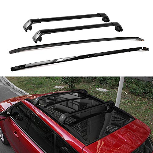 4Pcs Crossbar Roof Rail Rack Kit Se adapta a Range Rover Evoque 2010-2019 Portaequipajes Portaequipajes Negro con cerradura Ajustable Anti-robo