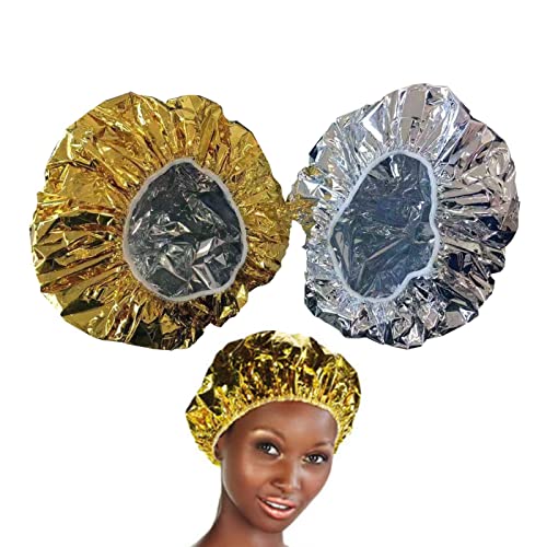 4PCS Salon Papel de aluminio Gorro de pelo Gorro de ducha desechable Nutrición en seco Portátil Ultrafino Impermeable Gorro de baño Baños (Plata + Oro)