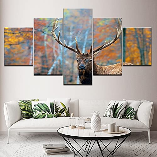 5 cuadros de pintura de lienzo impresos de alta definición de alces puesta de sol de otoño, póster de moda para decoración del hogar, impresiones A39 XXL