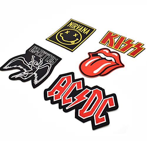 5 parches para ropa, (Rock Band/Rock and Roll) parches para coser, parches termoadhesivos, parches de hierro para bordado, apliques para ropa, vaqueros, chaquetas, mochilas