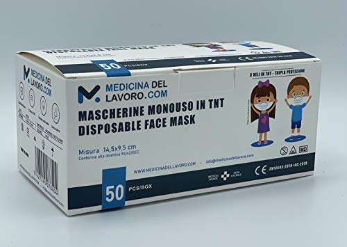 50 Mascarillas Quirúrgicas Homologadas para Niños, Certificado CE, Alta Eficiencia de Filtración BFE≥95, Mascarillas Infantiles Desechables Faciales de 3 Capas con Elásticos - [50 Piezas]