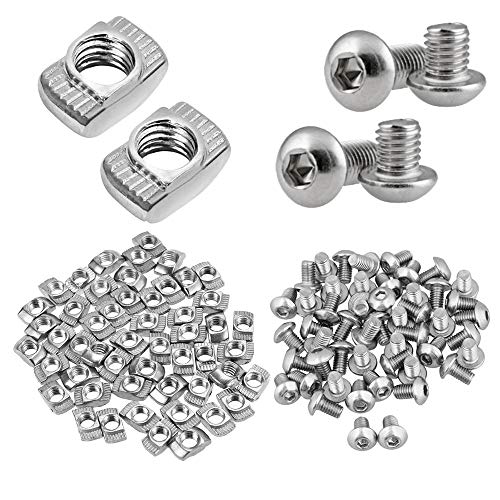 50pcs T-Nut M5 Tuercas T Ranura + 50pcs M5x8 Tornillos Hexagonales para Perfil Alumnio Extrusión