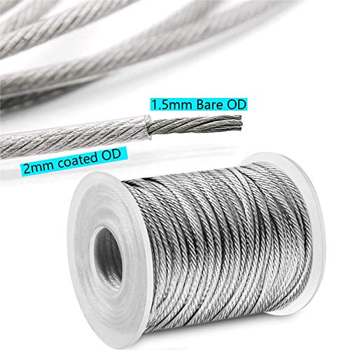 56 unids/set 30 m 2 mm cable de acero inoxidable cable ganchos kit para colgar, cable de acero inoxidable 304 resistente recubierto de PVC, tensor de cable tensor