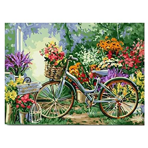 5D Punto de Cruz Diamante, Diamond Painting Kit 5D Bicicleta en el jardín Pintura Diamante Regalo de Navidad para Decoración de la pared del Hogar 40x60cm