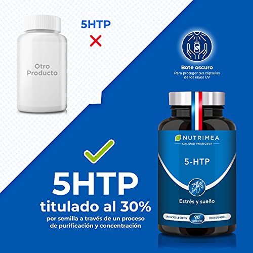 5HTP Triptofano, 300mg por día 5 HTP, Extracto Puro Semilla de Griffonia Simplicifolia, Aminoácido Mejora el Sueño,Reduce Estrés Ansiedad Insomnio, Alta Potencia, Fabricación Francesa…