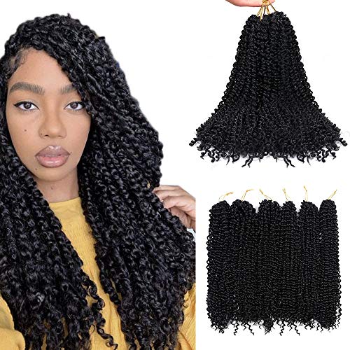6 paquetes de extensión de cabello Black Passion Twists para mujeres negras, 20 pulgadas (51 cm) Pelo de ganchillo sintético de onda de agua de moda
