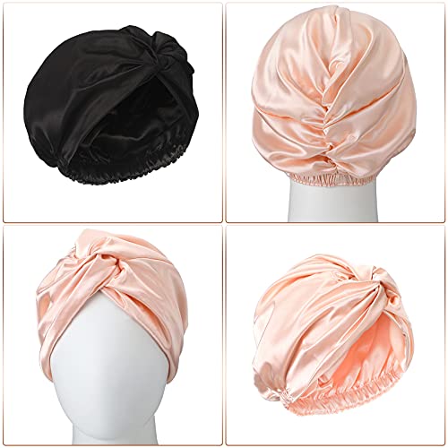 6 Piezas Set de Gorros de Seda para Dormir Envoltura de Pelo de Seda y Scrunchies de Seda Suave Natural Gorro de Cabello de Dormir Soporte de Cola de Caballo (Rosa, Negro, Oro Rosa)