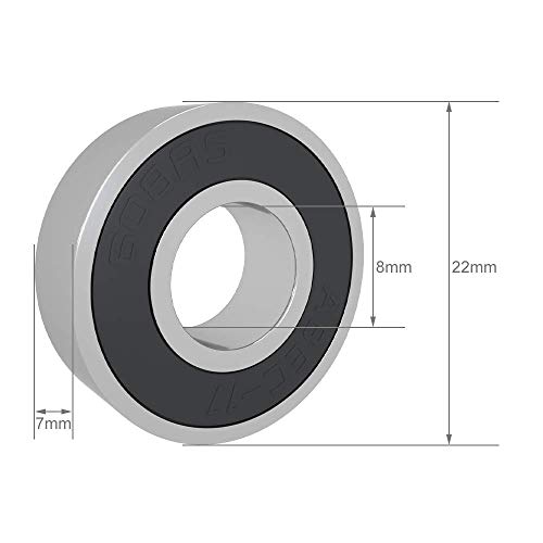 608zz Rodamientos de Bolas 8 x 22 x 7 mm, Metal Doble Revestimiento, Rodamientos Skateboard 20 Unidades