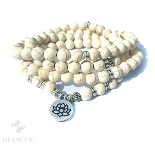 6Mm Blanco Turquesa 108 Cuentas Mala Pulsera Reiki Muñeca Ing Ruyi Fancy Spirituality Pray-Default