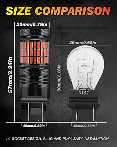 7443 T20 Bombilla LED, OUSHI W21/5W 7440 W21W WY21W Canbus Sin Errores Extremadamente Brillante 4000LM 12V-24V 21W Luz De Freno Luces Traseras Faros Antiniebla Traseros, Rojo Brillante (Paquete de 2)