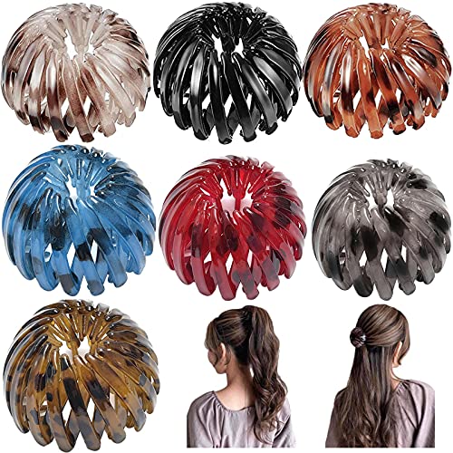 7Pcs Clips de Soporte de Cola de Caballo Expandible de Nido de Pájaro Pinzas Bandas para El Cabello Pasadores Lazos De Pelo Retráctiles Geométricos Vintage Mujeres (7 Piezas)