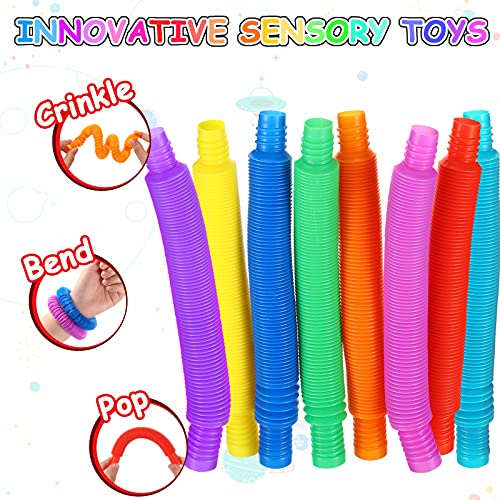 8 Piezas Mini Juguetes Sensoriales de Pop Tubos, Juguetes Sensoriales de Tubo Elástico de Colores, Juguetes de Tubo Pop Fidget para Favor de Fiesta para Aliviar Estrés