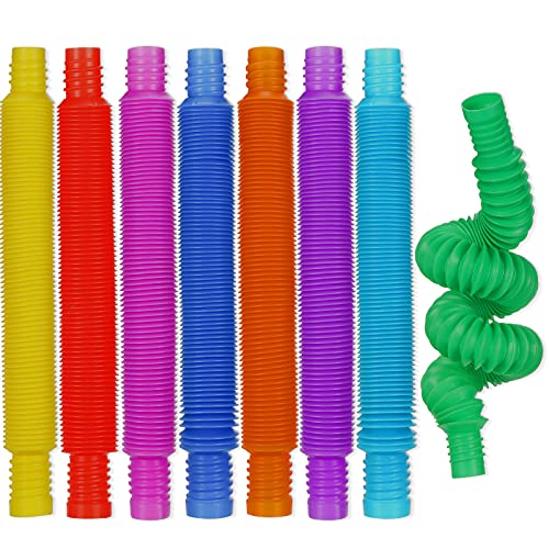 8 Piezas Mini Juguetes Sensoriales de Pop Tubos, Juguetes Sensoriales de Tubo Elástico de Colores, Juguetes de Tubo Pop Fidget para Favor de Fiesta para Aliviar Estrés