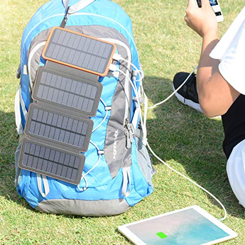 A ADDTOP Cargador Solar 25000mAh Power Bank Portátil con 2 Ports 2.1A Output Batería Externa Impermeable con 4 Paneles Solar para Smartphones Tabletas