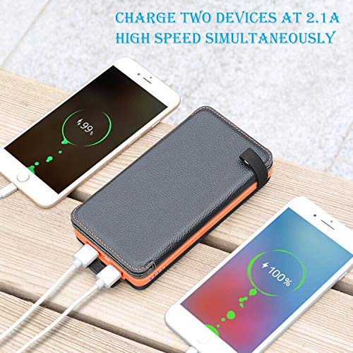 A ADDTOP Cargador Solar 25000mAh Power Bank Portátil con 2 Ports 2.1A Output Batería Externa Impermeable con 4 Paneles Solar para Smartphones Tabletas