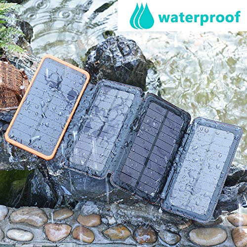 A ADDTOP Cargador Solar 25000mAh Power Bank Portátil con 2 Ports 2.1A Output Batería Externa Impermeable con 4 Paneles Solar para Smartphones Tabletas