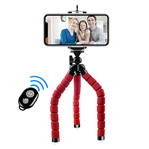 Abafia Trípode de teléfono, [actualizado] Mini trípode de Viaje Flexible para Smartphone Cámara Deportiva Gopro Teléfono Celular Soporte Ajustable 5.5" Obturador Remoto inalámbrico Bluetooth (Rojo)