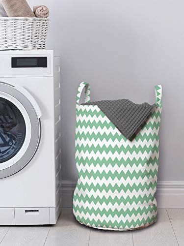 ABAKUHAUS Cheurón Bolsa de lavandería, Zigzag Chueco Moderno, Cesta con asas Cierre de cordón para las lavanderías, 33 x 33 x 49 cm, Jade blanco verde
