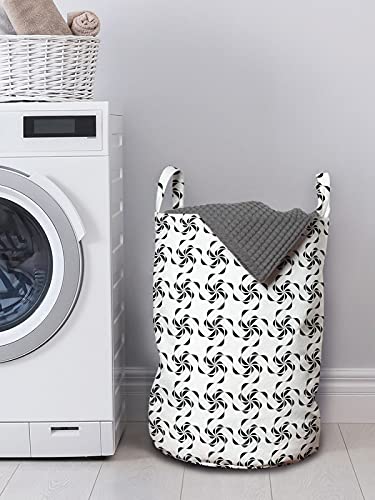 ABAKUHAUS En blanco y negro Bolsa de lavandería, Chueco patrón de arte, Cesta con asas Cierre de cordón para las lavanderías, 33 x 33 x 49 cm, Gris carbón
