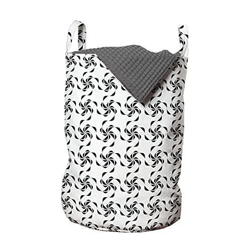 ABAKUHAUS En blanco y negro Bolsa de lavandería, Chueco patrón de arte, Cesta con asas Cierre de cordón para las lavanderías, 33 x 33 x 49 cm, Gris carbón