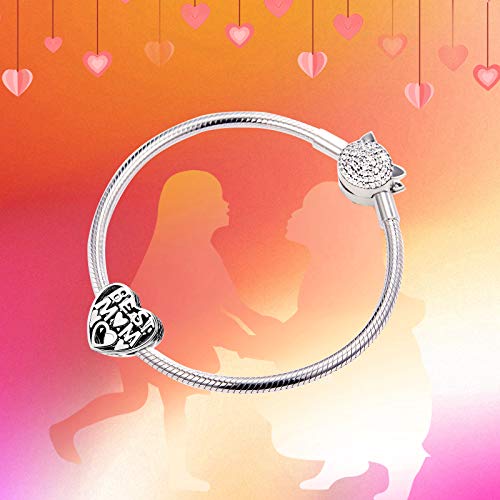 Abalorio de plata de ley 925 de Ningan con texto en inglés «Love My Best Mom/Mum» para pulseras y otras pulseras europeas